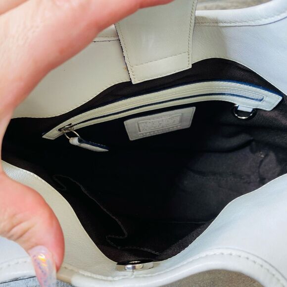 Coach Blue Canvas White Leather Trim Double Handles Shoulder Bag - Picture 9 of 10